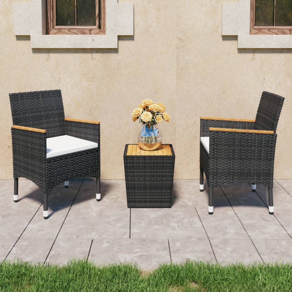 vidaXL 3-Piece Bistro Set Poly Rattan and Acacia Wood Black