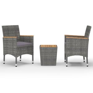 vidaXL 3-Piece Bistro Set Poly Rattan and Acacia Wood Grey