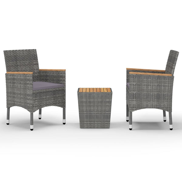 vidaXL 3-Piece Bistro Set Poly Rattan and Acacia Wood Grey