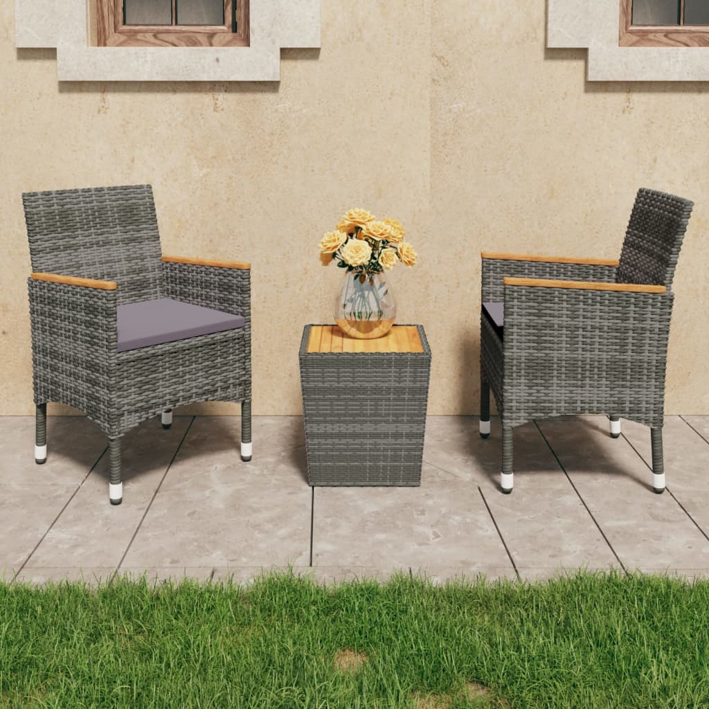 vidaXL 3-Piece Bistro Set Poly Rattan and Acacia Wood Grey