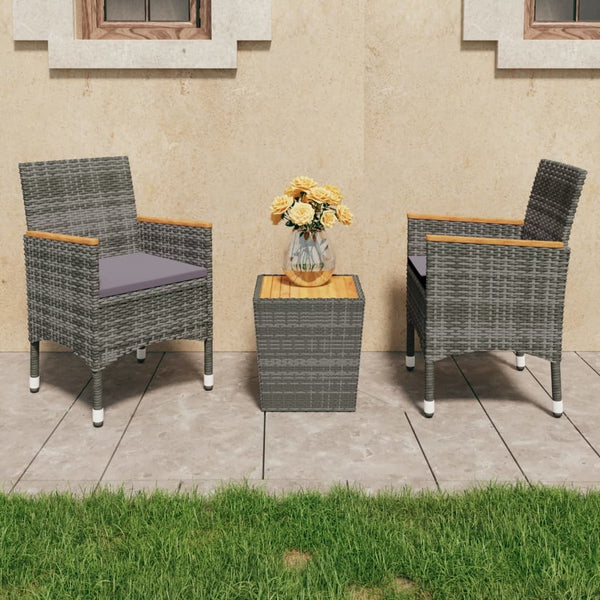 vidaXL 3-Piece Bistro Set Poly Rattan and Acacia Wood Grey