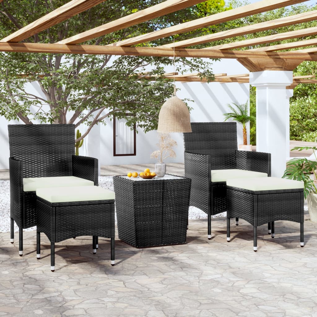 vidaXL 5-piece Garden Bistro Set Poly Rattan and Tempered Glass Black