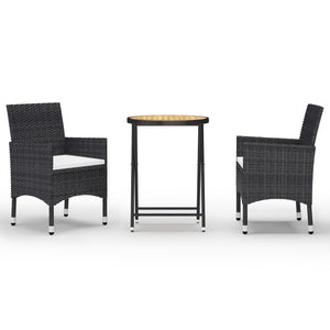 vidaXL 3-Piece Bistro Set Poly Rattan and Acacia Wood Black