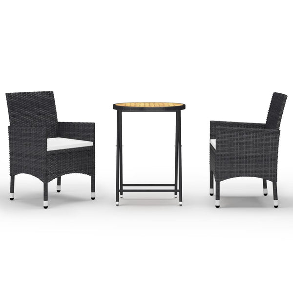 vidaXL 3-Piece Bistro Set Poly Rattan and Acacia Wood Black