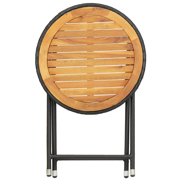 vidaXL 3-Piece Bistro Set Poly Rattan and Acacia Wood Black