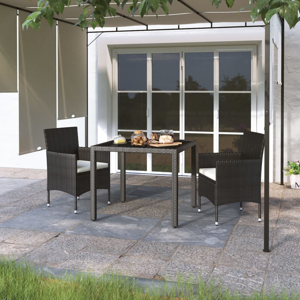 vidaXL 3-Piece Garden Dining Set Poly Rattan and Tempered Glass Black