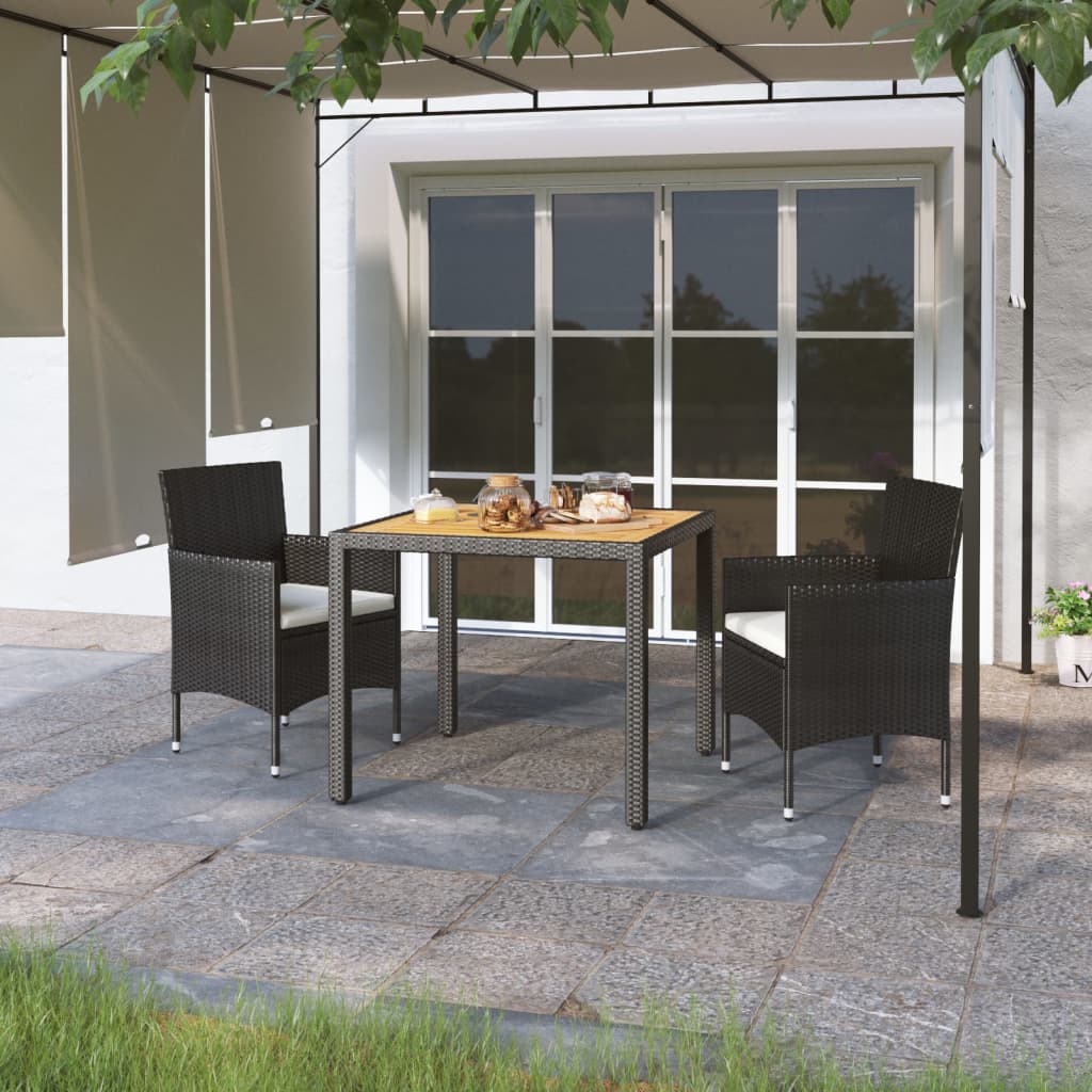 vidaXL 3-Piece Garden Dining Set Poly Rattan & Solid Acacia Wood Black