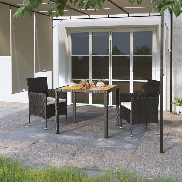 vidaXL 3-Piece Garden Dining Set Poly Rattan & Solid Acacia Wood Black