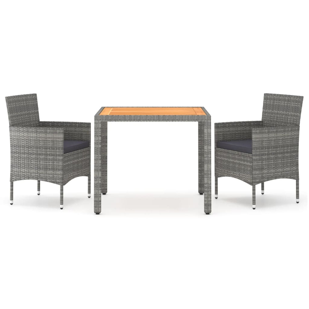 vidaXL 3-Piece Garden Dining Set Poly Rattan & Solid Acacia Wood Grey