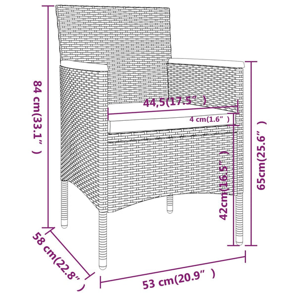vidaXL 3-Piece Garden Dining Set Poly Rattan and Tempered Glass Grey