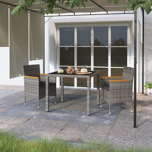 vidaXL 3-Piece Garden Dining Set Poly Rattan and Tempered Glass Grey