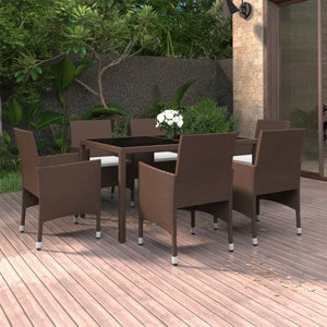vidaXL 7-Piece Garden Dining Set Poly Rattan and Tempered Glass Brown