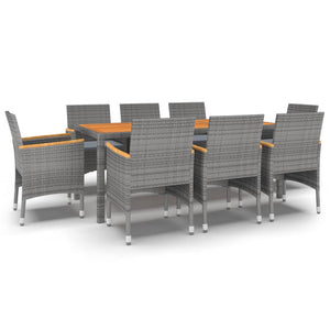 vidaXL 9-piece Garden Dining Set Poly Rattan Grey