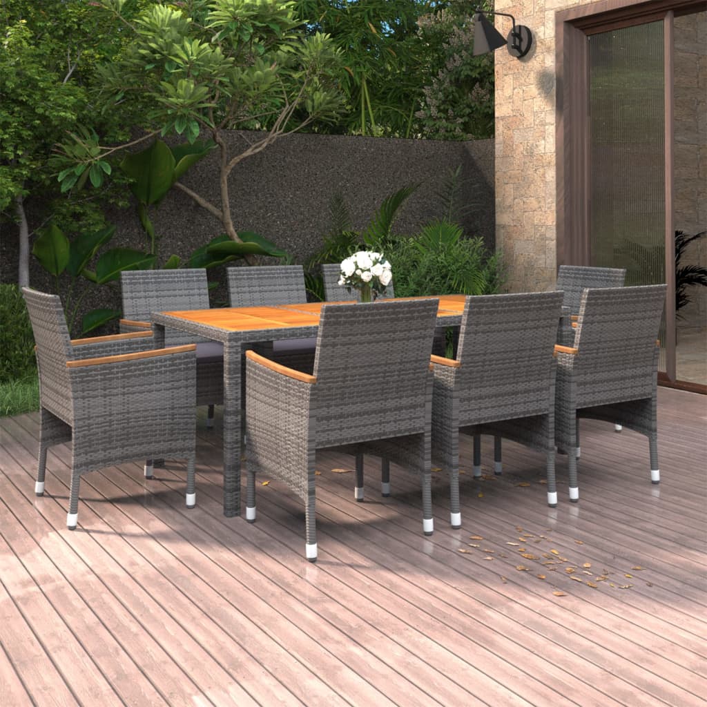 vidaXL 9-piece Garden Dining Set Poly Rattan Grey