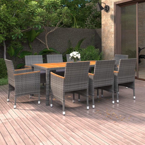 vidaXL 9-piece Garden Dining Set Poly Rattan Grey