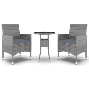 vidaXL 3-Piece Garden Dining Set Poly Rattan Grey