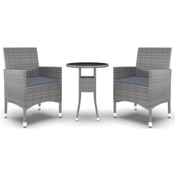 vidaXL 3-Piece Garden Dining Set Poly Rattan Grey