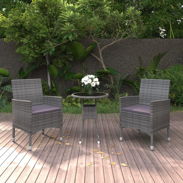 vidaXL 3-Piece Garden Dining Set Poly Rattan Grey