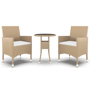 vidaXL 3-Piece Garden Dining Set Poly Rattan Beige