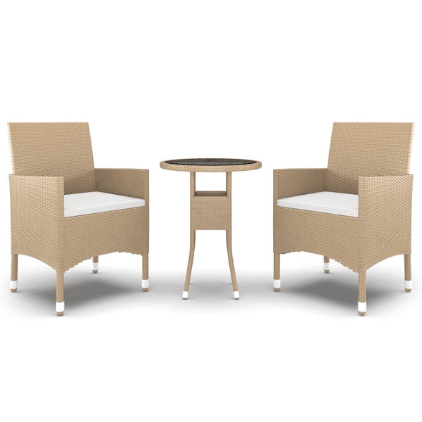 vidaXL 3-Piece Garden Dining Set Poly Rattan Beige