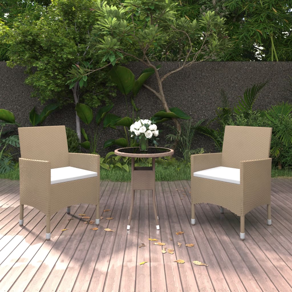 vidaXL 3-Piece Garden Dining Set Poly Rattan Beige