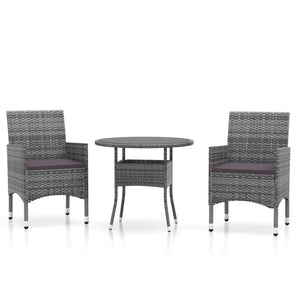 vidaXL 3-Piece Garden Dining Set Poly Rattan Grey
