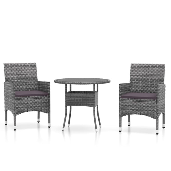 vidaXL 3-Piece Garden Dining Set Poly Rattan Grey
