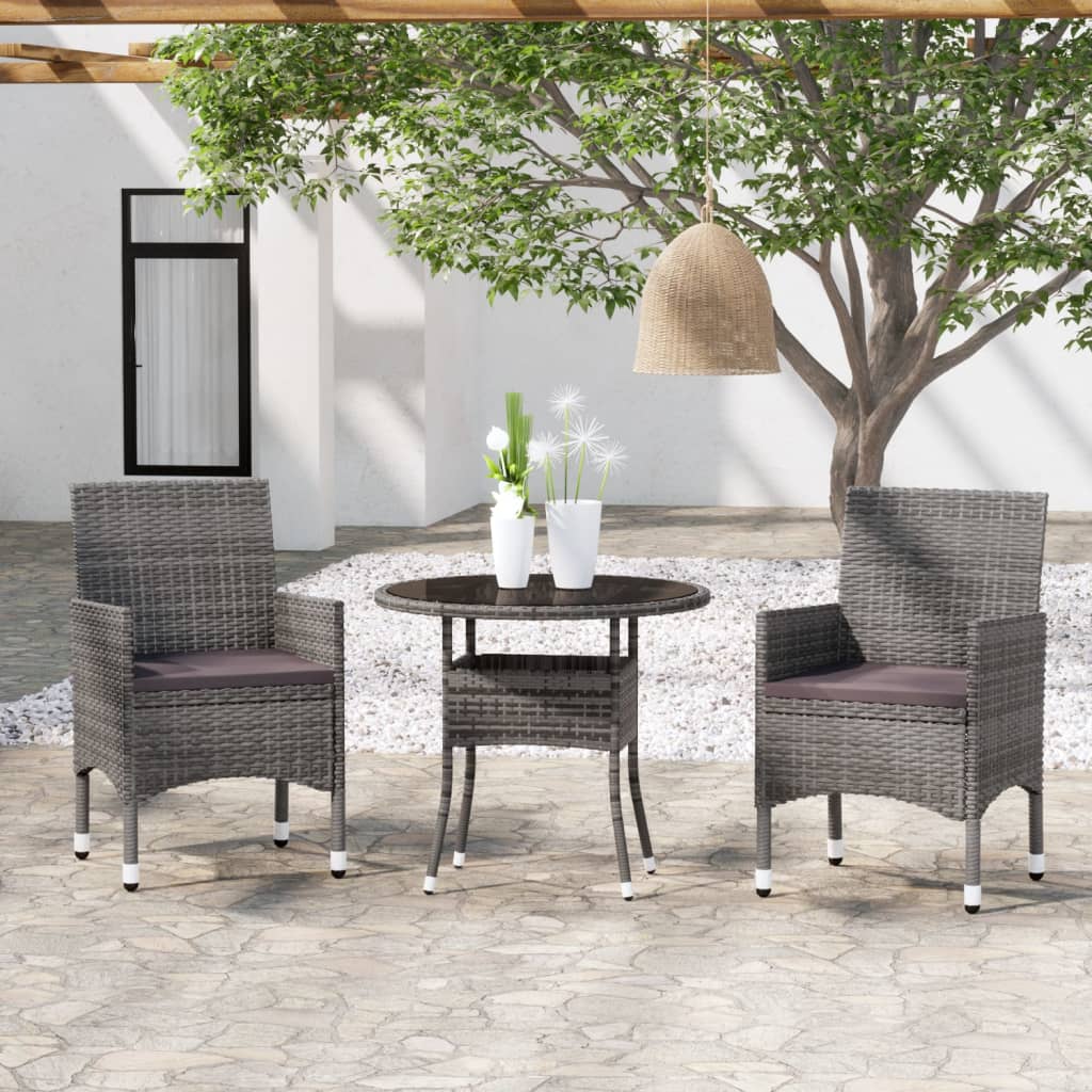 vidaXL 3-Piece Garden Dining Set Poly Rattan Grey