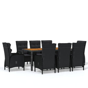 vidaXL 9-piece Garden Dining Set Poly Rattan Black