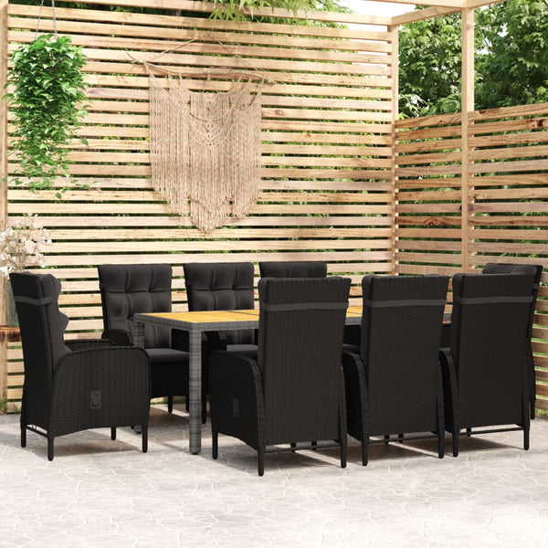 vidaXL 9-piece Garden Dining Set Poly Rattan Black