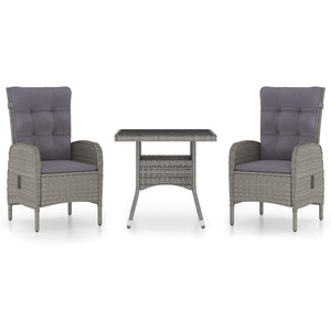 vidaXL 3-Piece Garden Dining Set Poly Rattan and Glass Grey