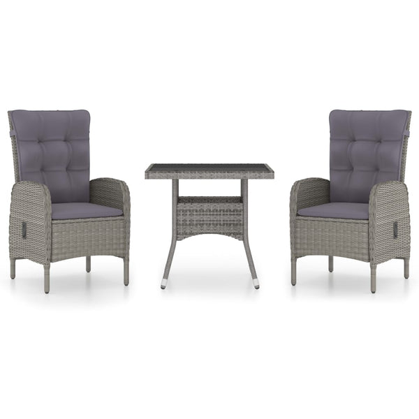 vidaXL 3-Piece Garden Dining Set Poly Rattan and Glass Grey