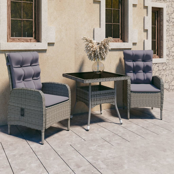 vidaXL 3-Piece Garden Dining Set Poly Rattan and Glass Grey