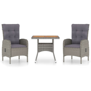 vidaXL 3-Piece Garden Dining Set Poly Rattan and Acacia Wood Grey