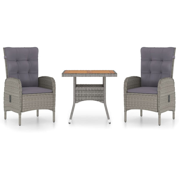 vidaXL 3-Piece Garden Dining Set Poly Rattan and Acacia Wood Grey