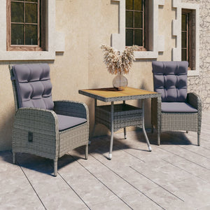 vidaXL 3-Piece Garden Dining Set Poly Rattan and Acacia Wood Grey
