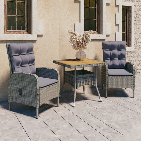 vidaXL 3-Piece Garden Dining Set Poly Rattan and Acacia Wood Grey