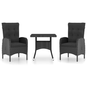 vidaXL 3-Piece Garden Dining Set Poly Rattan and Glass Black