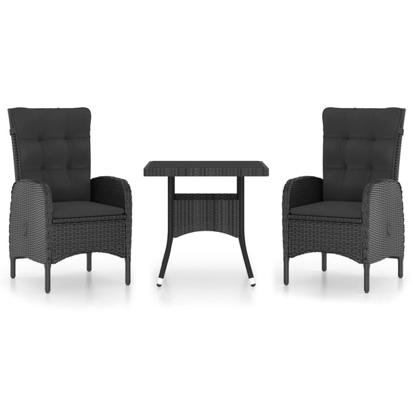 vidaXL 3-Piece Garden Dining Set Poly Rattan and Glass Black