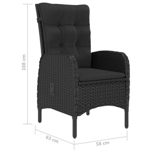 vidaXL 3-Piece Garden Dining Set Poly Rattan and Glass Black