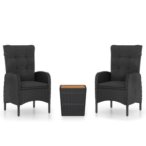 vidaXL 3-Piece Bistro Set Poly Rattan and Acacia Wood Black