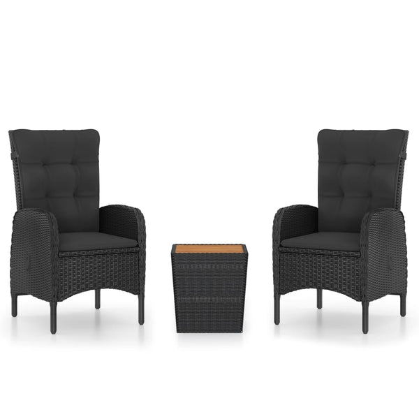 vidaXL 3-Piece Bistro Set Poly Rattan and Acacia Wood Black