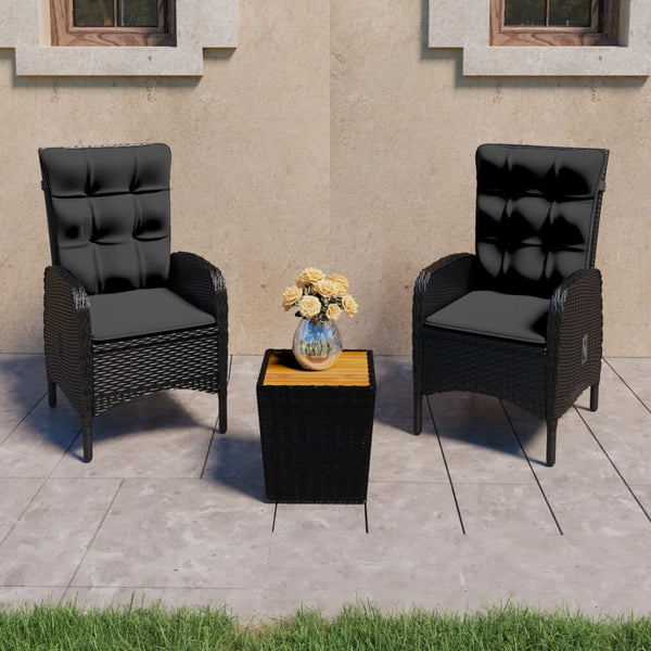 vidaXL 3-Piece Bistro Set Poly Rattan and Acacia Wood Black