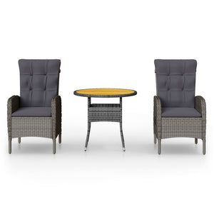 vidaXL 3-Piece Poly Rattan Garden Bistro Set Grey