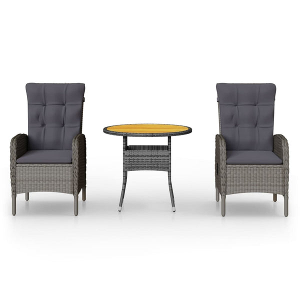 vidaXL 3-Piece Poly Rattan Garden Bistro Set Grey
