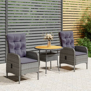 vidaXL 3-Piece Poly Rattan Garden Bistro Set Grey