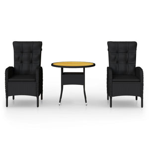 vidaXL 3-Piece Poly Rattan Garden Bistro Set Black