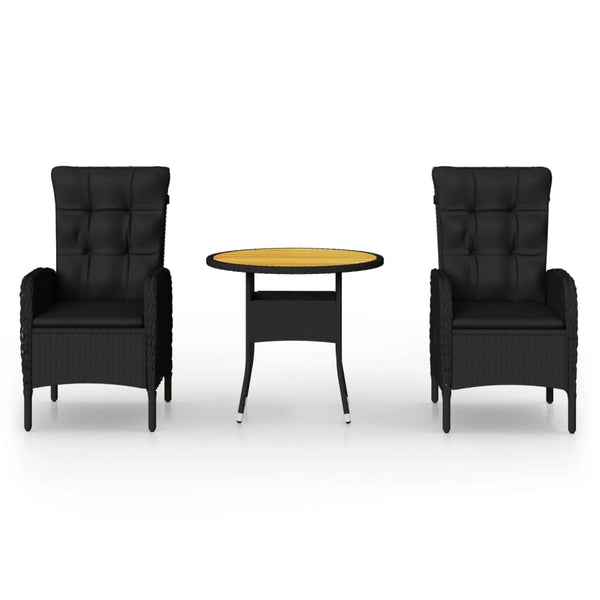 vidaXL 3-Piece Poly Rattan Garden Bistro Set Black