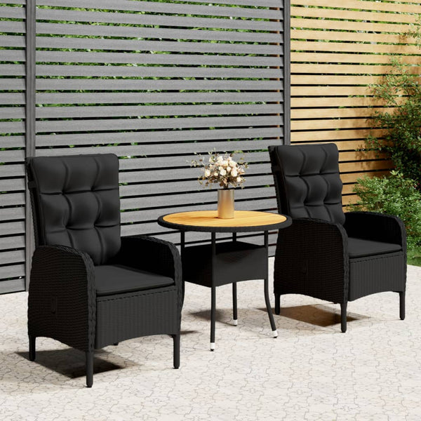 vidaXL 3-Piece Poly Rattan Garden Bistro Set Black