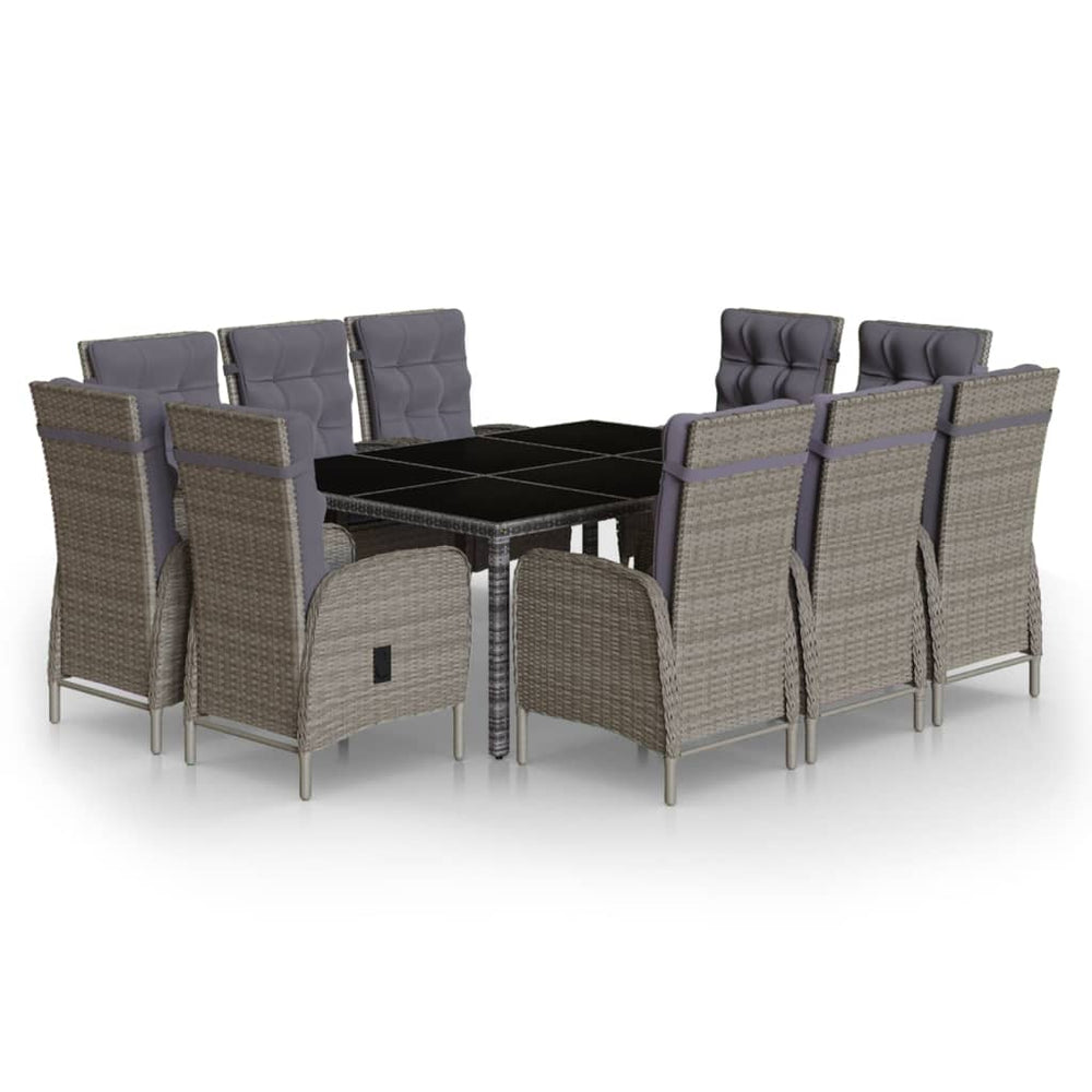 vidaXL 11-pc. Garden Dining Set Poly Rattan Grey